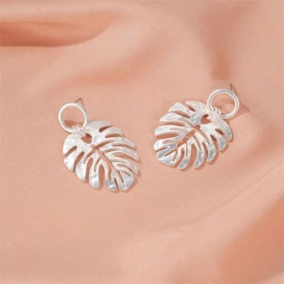 2/$21 Silver Ladies Dangle Leaf Earrings - Picture 2 of 5